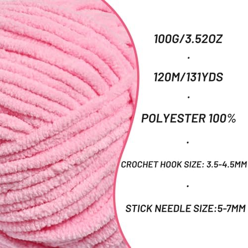 3 Pack Plush Chunky Chenille Yarn for Crocheting, Soft Fluffy Velvet Yarn for Crocheting, Fuzzy Baby Blanket Knitting Yarns, 300g/393yds Bulky Amigurumi Yarns（3 Deep Pink） - Image 2