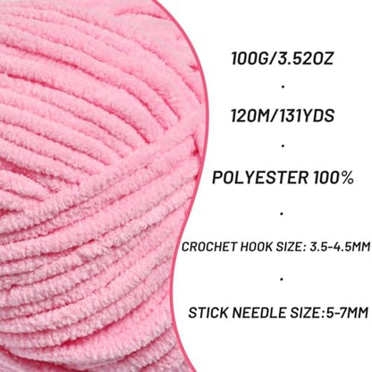 3 Pack Plush Chunky Chenille Yarn for Crocheting, Soft Fluffy Velvet Yarn for Crocheting, Fuzzy Baby Blanket Knitting Yarns, 300g/393yds Bulky Amigurumi Yarns（3 Deep Pink） - Image 2