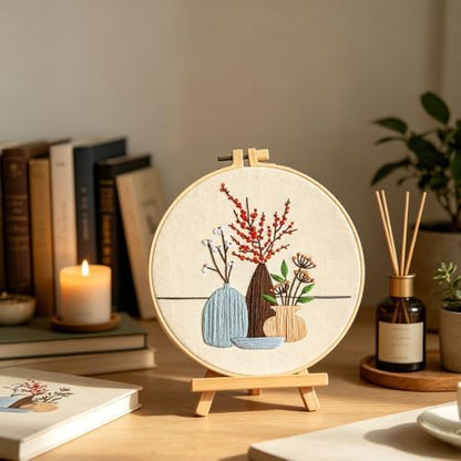 5 Pack Bohemian Beginner Embroidery Set, Floral Vase Design, Complete Threads & Tools with Guide, DIY Home Decoration & Gift - Image 4
