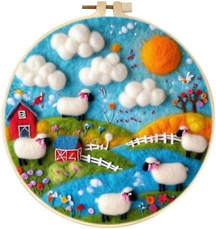 CaptainCrafts DIY Needle Felting Starter Kit with Picture Hoop, Foam Pad Felt Cloth Instructions for Home Decoration Beginner Art Craft (Little Lambs' Playground) by CaptainCrafts