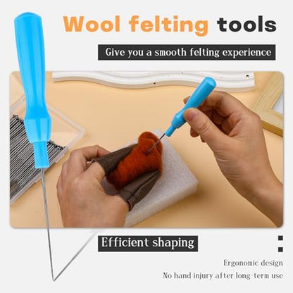 QMNNMA 100Pcs Needle Felting Needles, Needle Felting Tools for Beginners, Wool Felting Needles with 2 Single Needle Handle Fingercots for Wool Projects (L) - Image 5