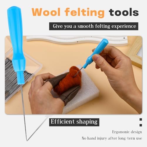 QMNNMA 100Pcs Needle Felting Needles, Needle Felting Tools, Wool Felting Needles with 2 Single Needle Handle Storage Box Fingercots, Needle Felting Supplies for Wool Felting Projects(S) - Image 5