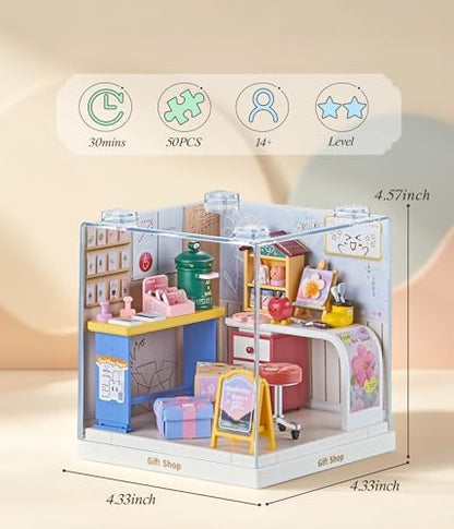 Handmade Gift Corner Super Miniature House Kit - DIY Plastic 3D Model Building Set for Teens, Build Your Own Paint & Present Shop with Dustproof Case, Creative Craft Gift for Girls Women - Image 2