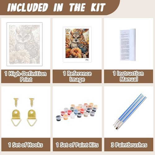 XTCIXAL Paint by Numbers Kit for Adults, Owl, 16X20 Inch - Image 5