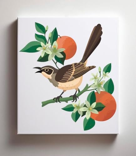 CraftLab Painting Kit - Paint by Numbers for Adults, Acrylic, Canvas, Brushes, Mockingbird & Orange Blossoms - Image 5