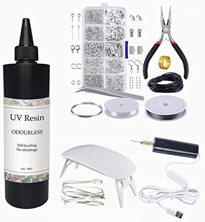 500g UV Resin Clear No Odor, Resin Jewelry Making Starter Kit with UV Lamp + Mini Electric Drill + 900pcs Jewelry Findings Accessories Kit + Tweezers for DIY Resin Crafts Earrings Pendants by VidaRosa