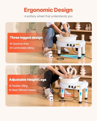 VEVOR Pottery Wheel for Adults, 11in/28cm Ceramic Wheel Forming Machine, 0-6in Adjustable Lift Leg 350W Professional Pottery Kit with Foot Pedal Detachable Basin for Work Art Craft DIY, White - Image 3