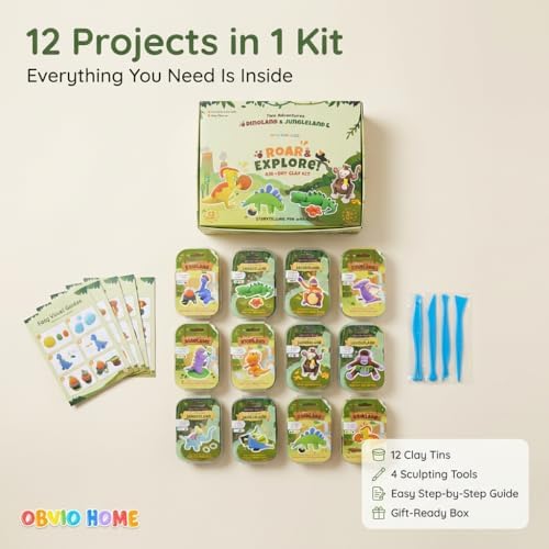 Air Dry Clay Kit for Kids - 12 Dinosaur & Jungle Projects, 48 Colors - Ultra Soft Non-Toxic Clay | Gifts, Crafts & Party Favors - Image 2