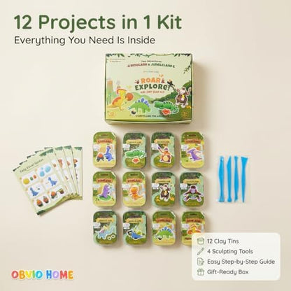 Air Dry Clay Kit for Kids - 12 Dinosaur & Jungle Projects, 48 Colors - Ultra Soft Non-Toxic Clay | Gifts, Crafts & Party Favors - Image 2