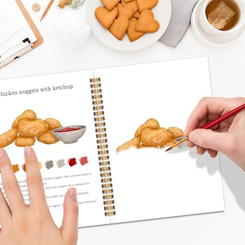 Fast Food Favorites Watercolor Workbook, 12 Patterns Watercolor Kit for Beginners, Step-by-Step Water Coloring Book, 18 Colors Watercolors Paint Set, Art Gift for Adults Teen - Image 5