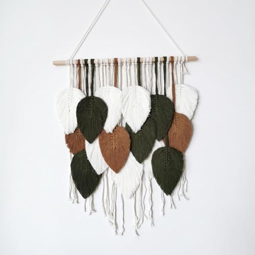Jditngp DIY Macrame Leaf Wall Hanging Beginners Boho Wall Leaf Tapestry Kit Handmade Woven Tapestry Feather Wall Hanging DIY Macrame Kit for Adults Birthday Gift DIY Craft Kits (Green,Brown,1set) by JditngpRoundBackdropCover