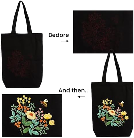 CREAWONDER Canvas Tote Bag Embroidery Kit with Pattern for Beginners, Arts and DIY Embroidery Crafts Kits for Adults, Include Instructions, Embroidery Hoops, Color Threads and Tool - Image 5