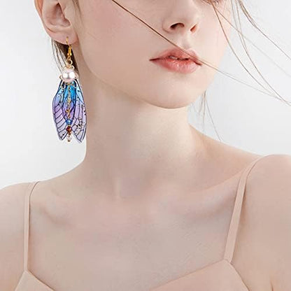 FASHEWELRY 50Pcs Resin Big Wing Charms Transparent Insects Wing Pendants Colorful Dragonfly Wings Hanging Charms with Gold Foil for Jewelry Making - Image 3