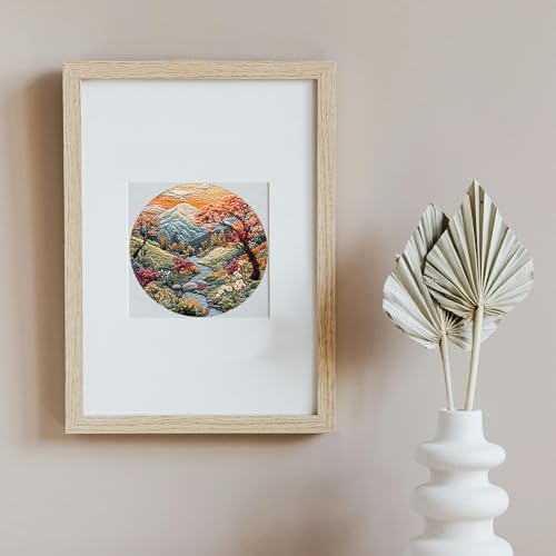 FONNUY Embroidery Kit for Beginners, Boho Nature Landscape Pre-Stamped Pattern Kits for Adults with Hoop, Easy to Follow Color Thread Needlework, 8'' Hoop (Mountain Stream) - Image 2