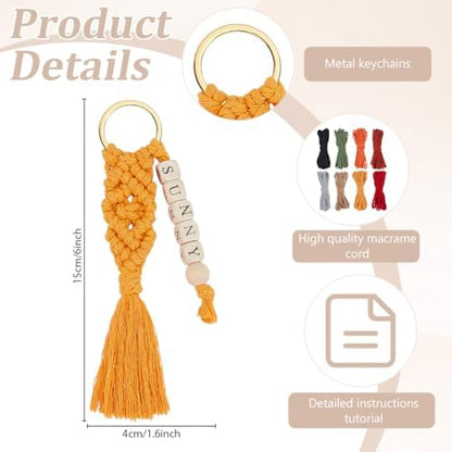 BEUNITONE 16 PCS DIY Craft Keychain Making Kit for Adults Women, 16 Key Ring with Colorful Macrame Cord and 100 Letter Beads, Keychain Making Supplies Handmade Gifts for Key Chain Phone Bag Decor - Image 3