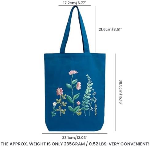 CREAWONDER Canvas Tote Bag Embroidery Kit with Pattern for Beginners, Arts and DIY Embroidery Crafts Kits for Adults, Include Instructions, Embroidery Hoops, Color Threads and Tool - Image 6