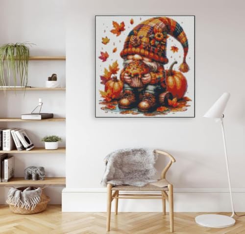 MYBISYMQQ Gnome & Pumpkin Stamped Cross Stitch Kit for Adults 13.7x13.7in - Image 5