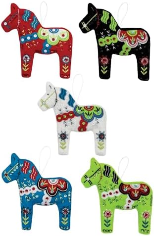 MerryStockings Dala Horse Felt Ornament Kit – Set of 5 Scandinavian-Inspired DIY Christmas Ornaments – Exclusive from by MerryStockings