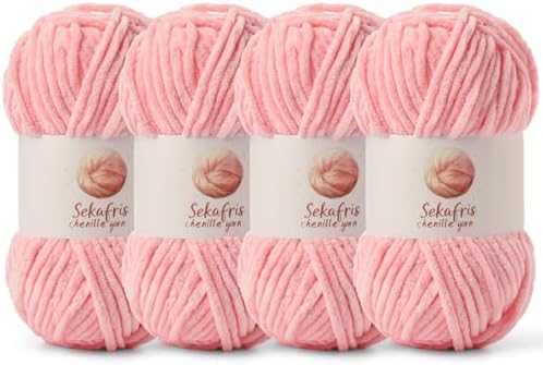 Chenille Blanket Yarn for Crocheting Size 5 Bulky Yarn 4 Pink by Sekafris