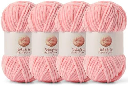 Chenille Blanket Yarn for Crocheting Size 5 Bulky Yarn 4 Pink by Sekafris