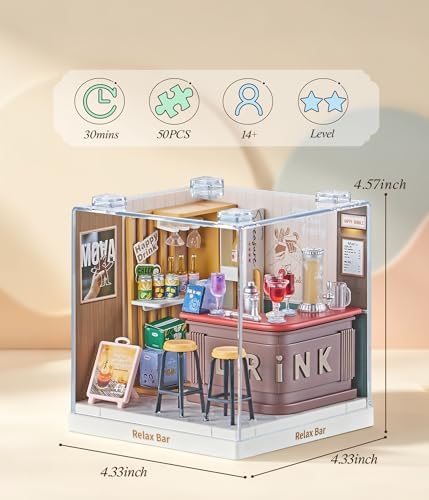 Relax Bar Super Miniature House Kit - DIY Plastic 3D Model Building Set for Teens, Build Your Own Mini Bar Scene with Dustproof Case, Creative Craft Gift for Girls Women - Image 2