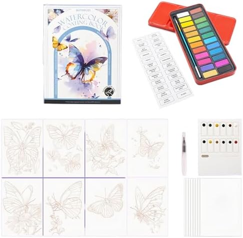 RGBMIX Watercolor Coloring Book for Adults Stress Relief Foldable Painting Pad with 24-Color Paint (Butterfly) by Unknown