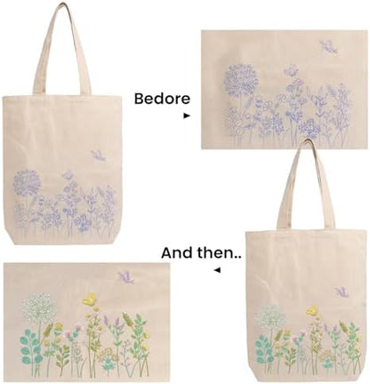 CREAWONDER Canvas Tote Bag Embroidery Kit with Pattern for Beginners, Arts and DIY Embroidery Crafts Kits for Adults, Include Instructions, Embroidery Hoops, Color Threads and Tool - Image 5