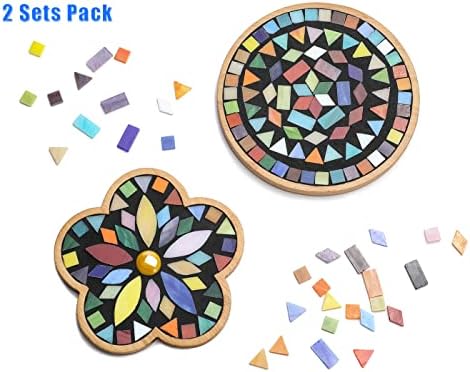 Lanyani 2 Sets of DIY Mosaic Craft Kits Mosaic Tiles Coaster Kit Make Your Own Mosaic Project Handmade Craft Set with Stained Glass Mosaic Tile Pieces for Decoration and Gift - Image 3