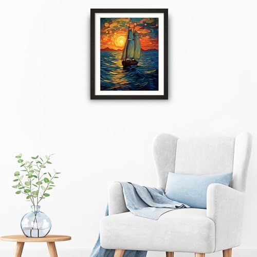 Natuyalo Paint by Numbers for Adults - DIY Adult Paint by Number Kits Painting on Canvas Sailboat Painting by Numbers for Beginners, Sunset Landscape Art Craft Kits for Adults (16x20 Inch) - Image 3