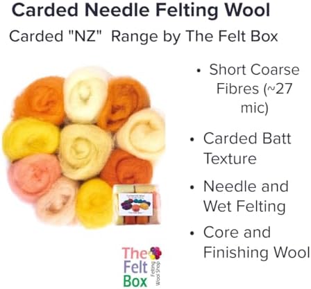 The Felt Box Needle Felting Wool – Orange & Yellow Shade Pack, 100g Carded Batts, Short Coarse Fiber for DIY Crafts, Dolls & Animals - Image 2