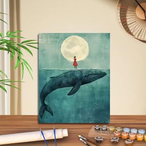 GEMFAMILY DIY Paint by Numbers Kit for Adults,Whale Moon Paint by Number Kit on Canvas for Beginners Home Wall Decor Printed Art Quality Canvas Acrylic Paints Crafts Art Kits 16 X 20 Inch - Image 2