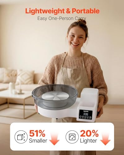VEVOR Pottery Wheel for Adults, 11" Aluminum Turntable, 450W Electric Table Top Pottery Wheel with Foot Pedal, 30-300 RPM Adjustable Speed, Detachable Basin, for Beginners, DIY Clay Art Craft, White - Image 3