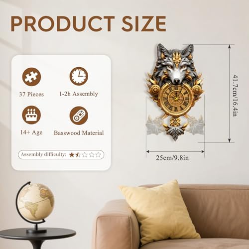3D Puzzles for Adults Wooden Wolf Puzzle Clock Adult Crafts - Image 3