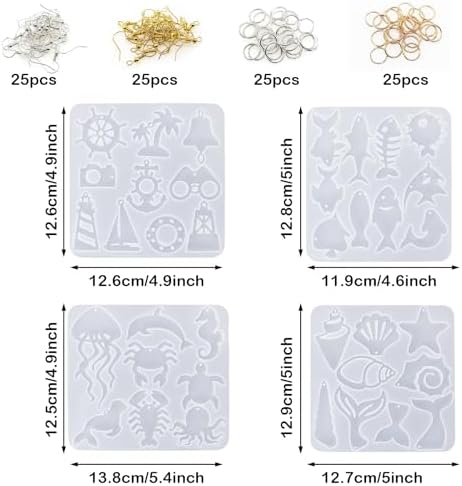 4 PCS Resin Molds Earring Jewelry Casting Silicone Molds, Marine Style Resin Earring Molds Silicone with Ear Hooks, Jump Rings for DIY Earrings, Pendant Craft Supplies, Resin Jewelry - Image 5