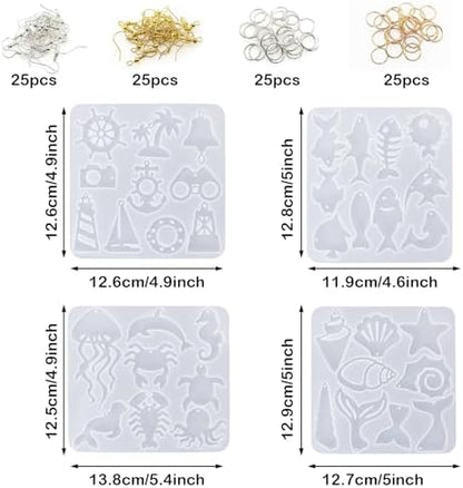 4 PCS Resin Molds Earring Jewelry Casting Silicone Molds, Marine Style Resin Earring Molds Silicone with Ear Hooks, Jump Rings for DIY Earrings, Pendant Craft Supplies, Resin Jewelry - Image 5