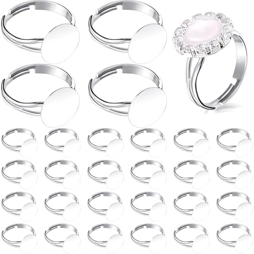 Herdear 40pcs Adjustable Blank Rings 12mm Base, Silver by Herdear