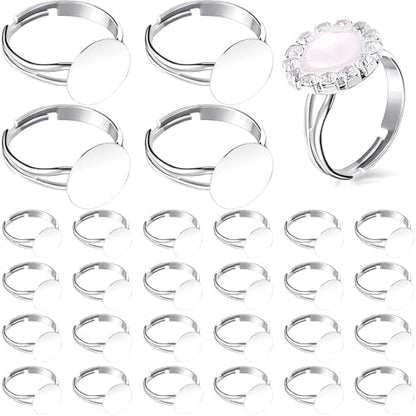 Herdear 40pcs Adjustable Blank Rings 12mm Base, Silver by Herdear