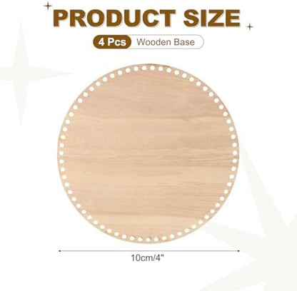 PATIKIL 4" Diameter Crochet Basket Bottom, 4Pcs Round Crochet Knitting Wooden Base for DIY Craft Weaving Basket Making Supplies Home Decoration, Dark Wood Color - Image 2