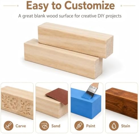 10 Pack Unfinished Wood Blocks, 6 x 1 x 1 Inch Wood Carving Blocks - Image 5