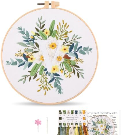 Harimau Letter Pattern V Embroidery Kit for Adult Beginners, Complete Starter Pack with 1 Hoop, Needles, Instruction Guide & Embroidery Stitch Video Tutorials by Unknown