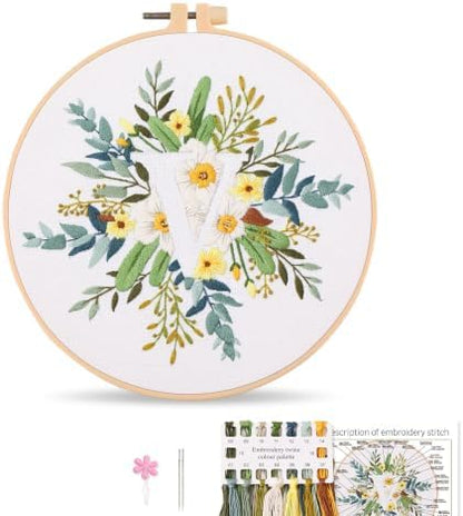 Harimau Letter Pattern V Embroidery Kit for Adult Beginners, Complete Starter Pack with 1 Hoop, Needles, Instruction Guide & Embroidery Stitch Video Tutorials by Unknown