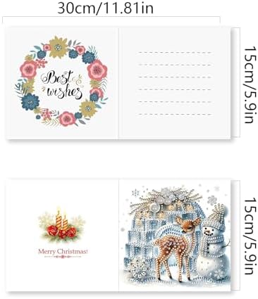 DIY Diamond Greeting Cards Set Christmas, 5D DIY Diamond Art Painting Greeting Card, DIY Christmas Card Making Kits for Family Friends Handmade Gift-#02-Snowman Deer - Image 2