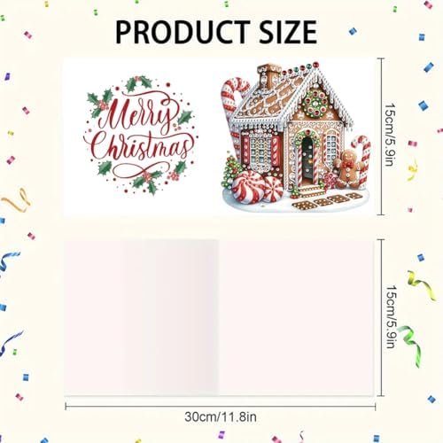 jinglinhh 6pcs Diamond Art Painting Christmas House Candy Cane Wreath Greeting Cards with Envelopes, DIY Card Making Kits for Adults, Diamond Art Postcards Christmas Cards Craft Gifts - Image 2