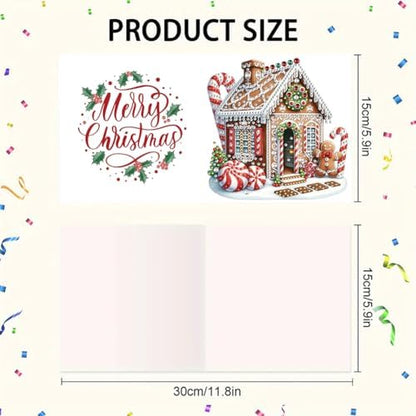 jinglinhh 6pcs Diamond Art Painting Christmas House Candy Cane Wreath Greeting Cards with Envelopes, DIY Card Making Kits for Adults, Diamond Art Postcards Christmas Cards Craft Gifts - Image 2