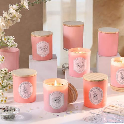 12 Pcs 10oz Pink Glass Candle Jars with Lids & Crystals for Candle Making by Reisen