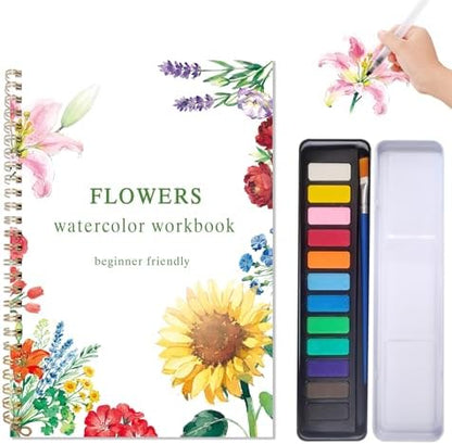 Flowers Watercolor Workbook, Watercolor Painting Book Kit by CTANCIFANG