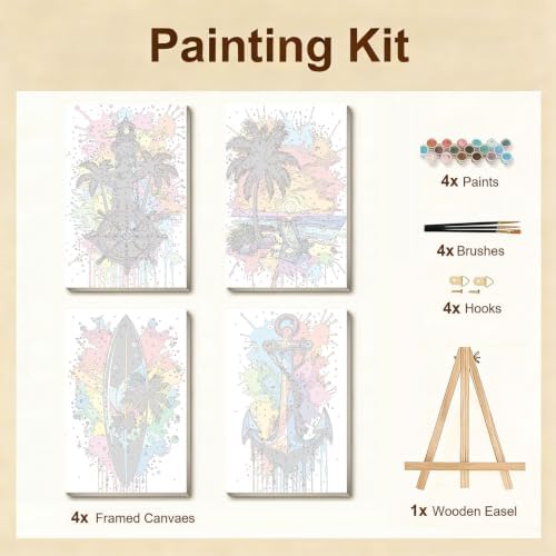 Gemozaic 4-Pack Beach Paint by Numbers Kit for Adults with Frame & Easel - Image 7
