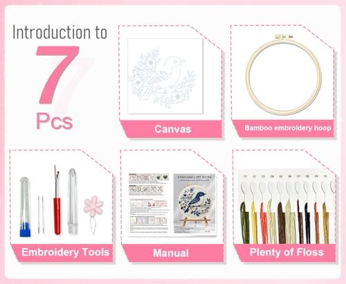 Huacan Embroidery Kit for Beginners Adult, Include Embroidery Cloth Hoops Threads for Craft Lover Hand Stitch with Embroidery Skill Techniques - Image 3