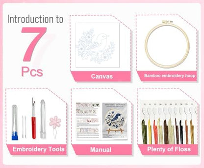 Huacan Embroidery Kit for Beginners Adult, Include Embroidery Cloth Hoops Threads for Craft Lover Hand Stitch with Embroidery Skill Techniques - Image 3