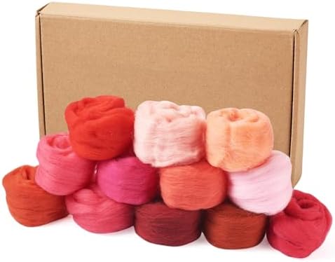 Boutigem 12 Colors 2.11oz Red Wool Roving, Felting Wool for DIY Craft, Needle Felting Wool Supplies, Spinning Wool Roving for Needle Felting, Fiber Wool Yarn for Hand Spinning, Weaving and Blending - Image 2